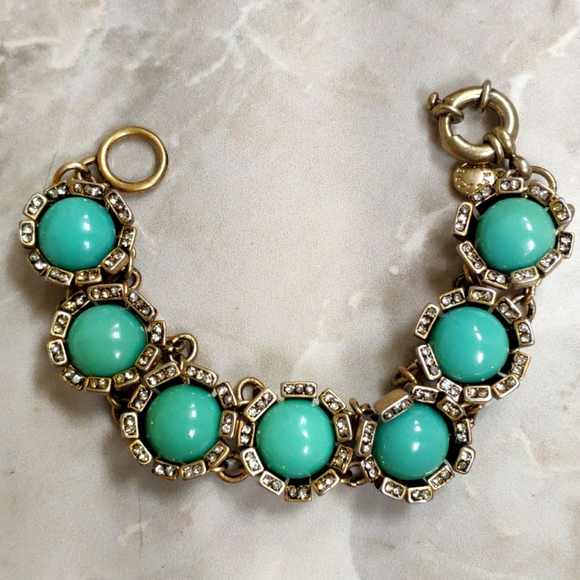 J. Crew Jewelry - J Crew Gold Turquoise Green Stones Chain Bracelet